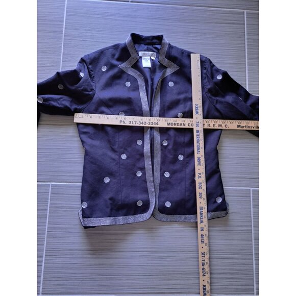Coldwater Creek Linen Blend Navy Blue Polka Dot Womens Open Blazer Jacket P6 - Picture 6 of 7